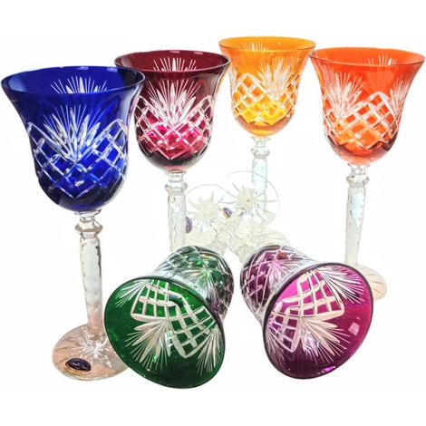 Copas de vino de cristal de colores de 280 ml con diseño de piña. (1/5)