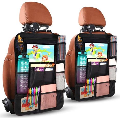 2pcs Organisateur Voiture Enfant 10 Poches, Noir, 61 x 41 cm pour Tablette iPad 9.7'' & 10.5'', support tablette transparent (1/5)