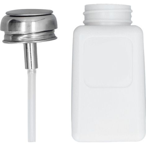 Flacon carré antistatique 200ML avec pompe pressoir, couvercle inox et sécurité ESD, blanc