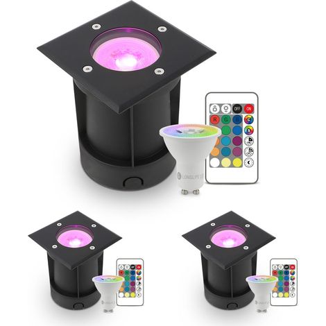 LED Bodeneinbaustrahler Schwarz eckig 230V IP67 - Leuchtmittel: GU10 5W RGB+CCT inkl. IR Fernbedienung - Anzahl: 3x (1/5)