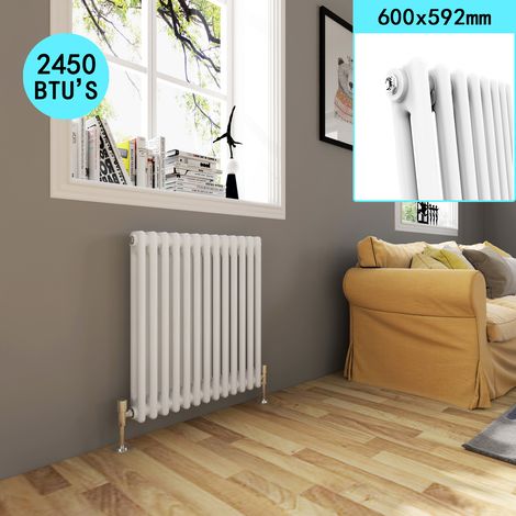 ELEGANT Traditional Cast Iron Style Horizontal Radiator with White Double Column 600 x 592 mm (1/4)