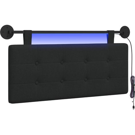 Testiera Testata del letto sospesa Con luce LED Nero Tessuto (1/5)