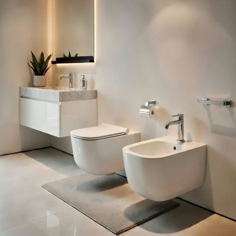 Sanitari sospesi WC e Bidet in Ceramica Copriwater soft-close Ceramiche Dolomite serie ALBA - Bianco Lucido (1/5)