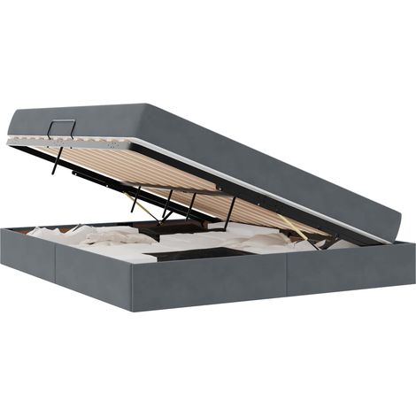 Lit double Lit adulte Lit avec rangement et matelas Gris foncé 160 x 200 cm Velours (1/5)