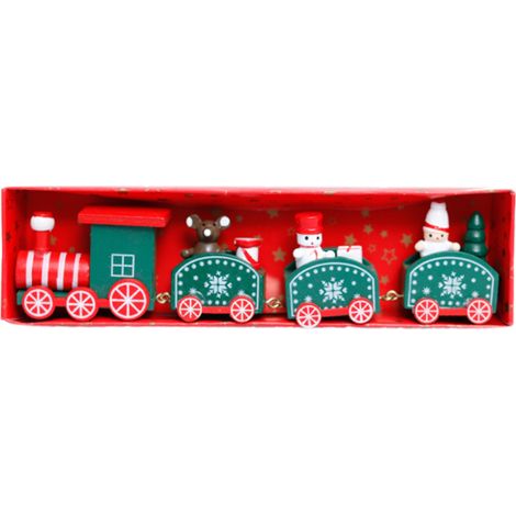 Train De Noël En Bois - 1 Locomotive + 3 Wagons - Décoration De Table Et Cheminée - Pour Calendrier De L'Avent - Lot De 1 (1/5)
