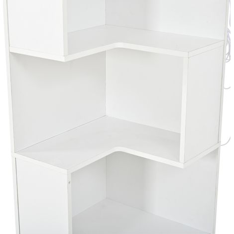 Scaffale angolare 45x45x165 cm in truciolare bianco con LED salvaspazio – MEUBLIV (1/5)