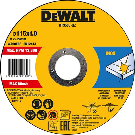 Meule à tronçonner DEWALT en acier inoxydable plate 115 mmx1,0 mm DT3506-QZ (1/7)
