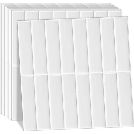 10 pièces stickers carrelage autocollant mural imperméable, stickers muraux autocollants, carreaux adhésifs style métro, stickers carrelage adhésifs pour les carreaux de murs décor, 23 × 29 cm, blanc (1/5)