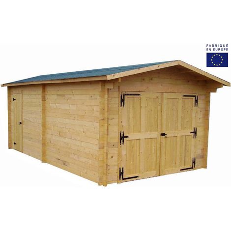Foresta – Garage en bois 6.64 x 3.65 m – Parois en madriers 42 mm – Porte de service – Certifié FSC – Surface utile 18.97 m² (1/5)
