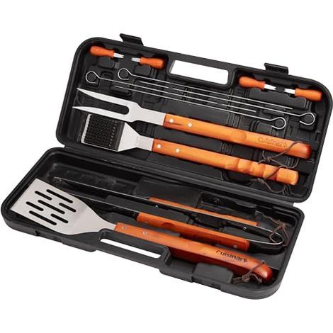 Ensembles d'outils de barbecue Ă manche en bois, ensembles de vaisselle pour barbecue, accessoires de barbecue, grattoirs en acier inoxydable durable, pinces, brosses de nettoyage, etc. (1/4)
