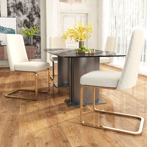 Silla comedor terciopelo con respaldo rombo beige OKMYHOME (1/5)