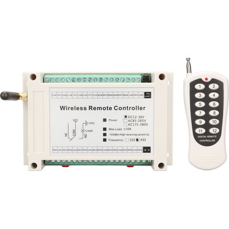 Système de Télécommande Sans Fil 12 Canaux, Récepteur Relais RF 10A avec Émetteur 433MHz, Alimentation DC 12V‑36V (1/5)