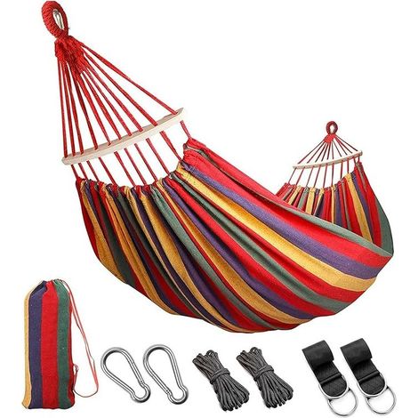 Hamac extra large en toile double de camping brésilien avec 2 sangles d'arbre de remplacement pour jardin, porche, extérieur et intérieur 260 cm x 80 cm arc-en-ciel