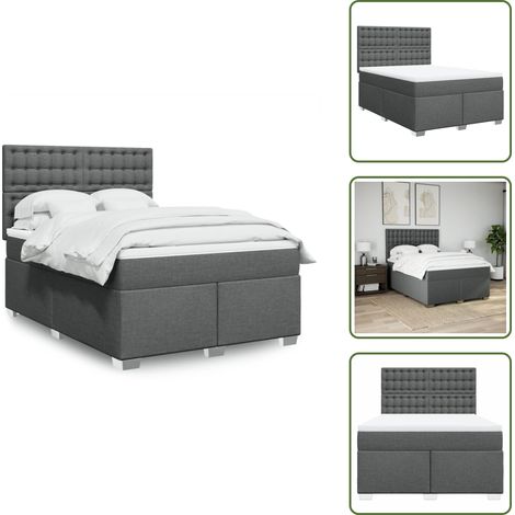 The Living Store Giroletto a Molle con Materasso Grigio Scuro 160x200 cm Tessuto - Materasso a molle insacchettate