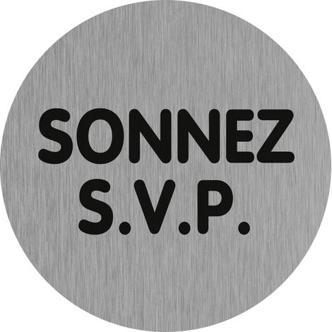 Plaque de porte Sonnez SVP - Aluminium brosse Ø75mm - 4383262
