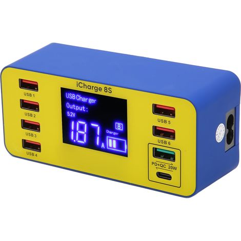 Station de charge 8 ports 40W rapide multiprise USB avec écran LCD numérique 100‑240V fiche US (1/5)