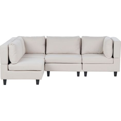 Modular Corner Sofa 4 Seater UNSTAD Fabric Light Beige Right Hand