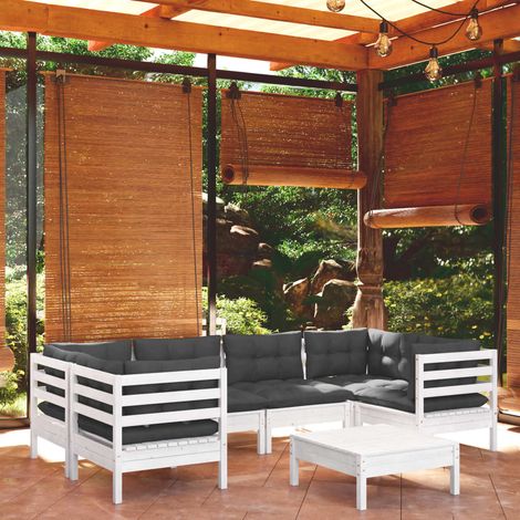Muebles de jardín 7 pzas con cojines blanco madera de pino vidaXL (1/5)