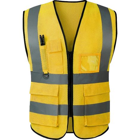 Gilet de Sécurité Haute Visibilité Jaune Fluo - Lot de 8 Gilets Réfléchissants en Maille pour Chantier, BTP, Paysagisme et Travaux Publics-lsw