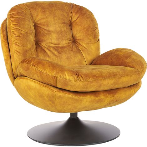 Sillón giratorio de terciopelo con asiento acolchado base simple estilo vintage amarillo Nolvik