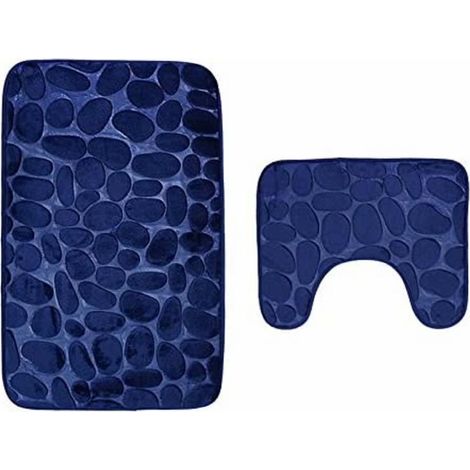 Set di 2 tappetini antiscivolo per il bagno e tappetini per il battiscopa, lavabili in lavatrice (50  80 + 40  50 cm) - Blu navy (1/5)