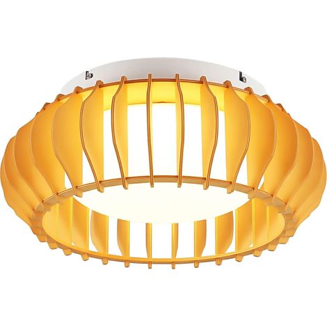 Plafonnier LED bois 40 cm, lampe de plafond 22W 2200 lm, blanc chaud 3000K, abat-jour bois, salon chambre cuisine salle à manger, naturel (1/5)