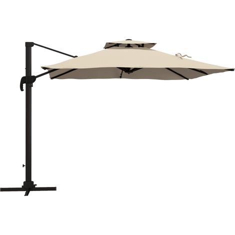 Parasol déporté résistant aux intempéries avec manivelle à une main, dimensions 2,94 x 2,94 x 2,7 m, couleur kaki