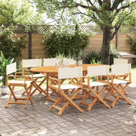 8 Piece Folding Garden Chairs Cream White Fabric vidaXL