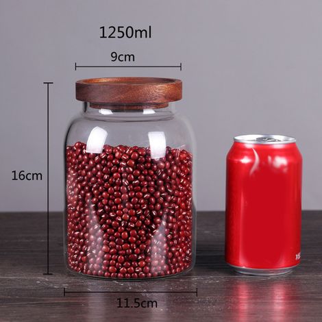Bocal hermétique en verre et bois avec couvercle, idéal pour ranger les aliments dans la cuisine et sur le plan de travail.-AquaForge (1/5)