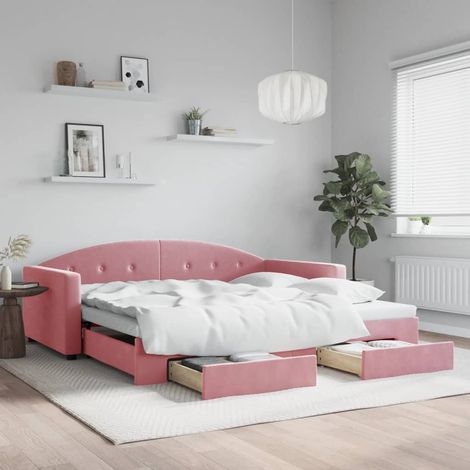 Lit de jour avec gigogne et tiroirs-Canapé-lit avec Rangement rose 100x200 cm velours 880586 (1/5)