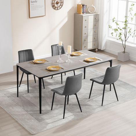 Klihome 4er Set Esszimmerstühle Küchenstühle mit Samt Gepolstertem Sitz Polsterstuhl mit Rückenlehne Metallbeinen, für Küche, Esszimmer, Schlafzimmer, Wohnzimmer, Lounge, Dunkelgrau (1/5)