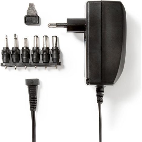 Adaptador de red universal 27 w 3 - 12 v cc 180 metros 225 a a 6 enchufes negro