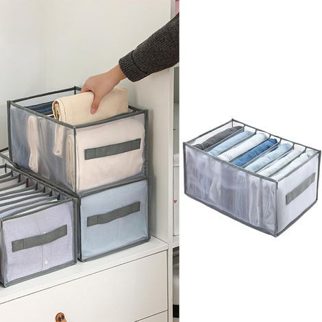 Boîte de rangement grise, 362520cm, pour ranger les jeans, divisée en compartiments, en filet, convient pour les chaussettes de dortoir. (1/5)