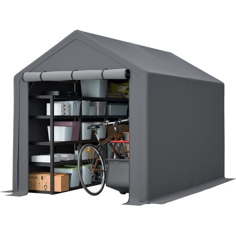 CHICFURN Garage per bici 296x190x200 cm in acciaio zincato grigio scuro con porta avvolgibile