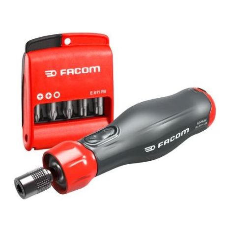 Facom – Tournevis assisté 4V – Vissage rapide 300 tr/min – Autonomie 1200 vissages – 12 embouts Torx T10 à T30 – Poignée PROTWIST bi-matière