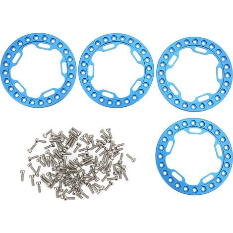 4 Pièces Jantes Extérieures 1.9 Pouces Haute Résistance à l'Abrasion Alliage d'Aluminium Usiné CNC pour RC 1/10 Bleu (1/5)