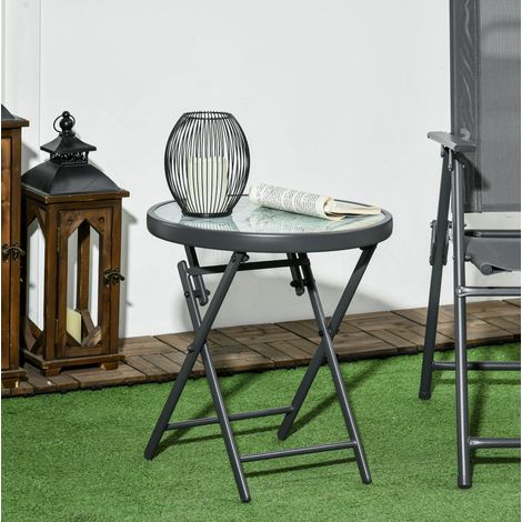 Tavolo da giardino pieghevole in vetro bianco rotondo, tavolino da esterno salvaspazio con piano in vetro di sicurezza (1/5)