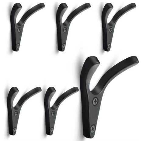 6 Pieces Double Wall Coat Hook, Minimalist Wall Mounted Coat Hook Sturdy Zinc Alloy Coat Hook for Entryway Bedroom Bathroom Multi-Purpose Coat Hooks Screws Included - Matte Black (1/5)