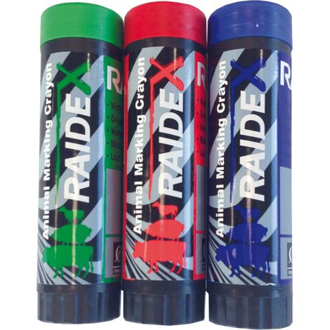 Crayon à marquer – Boîte de 3 – Couleurs rouge, bleu, vert – Marquage durable pour bovins et ovins – Résistant à la température – Raidex (1/4)