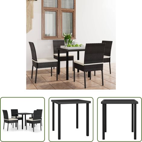 Chaises de jardin - Ensemble à manger de jardin 5 pcs Résine tressée Noir (1/5)