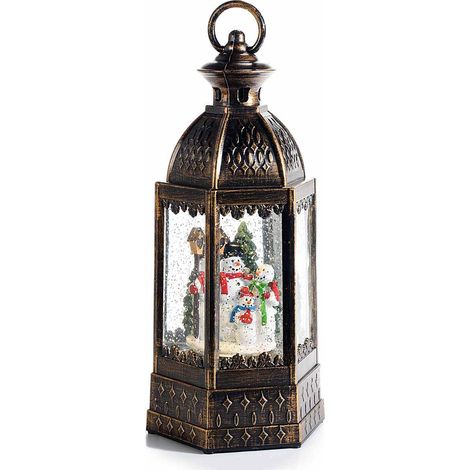 Lanterne di Natale decorative con luci LED, con famiglia pupazzi di neve, glitter in movimento, funziona a batteria, cm12,5x11x27,5H(con gancio29)