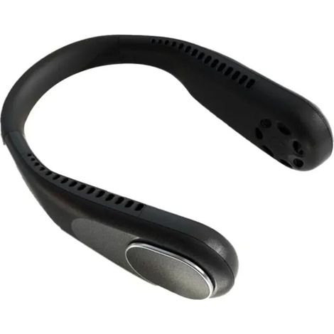 Ventilateur de cou sans feuilles paresseux charge USB muet mini étudiant sport noir