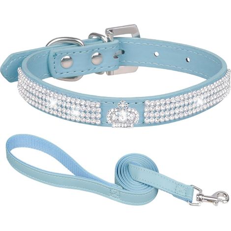 CCYKXACollier chien petite taille, collier strass chien collier et laisse collier chien cuir collier pour chien réglable pour chiens taille Couronne bleu S (1/5)