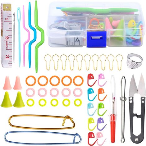 56 pezzi di accessori per maglia e uncinetto, set di strumenti di base per cucire e lavorare a maglia, aghi, segnapunti, scucitore, kit per principianti all'uncinetto con custodia