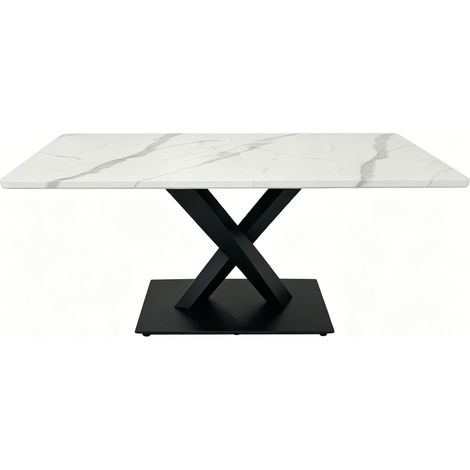 Table à manger rectangulaire en bois massif blanc avec pieds en métal noir pour 6-8 personnes (1/5)