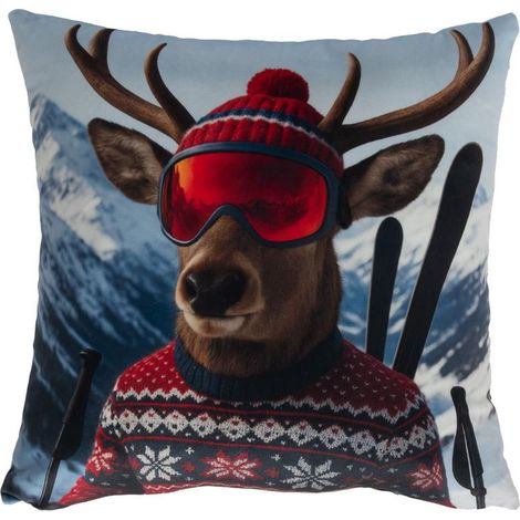 Amadeus - Coussin imprimé cerf au ski 45x45 cm (1/2)
