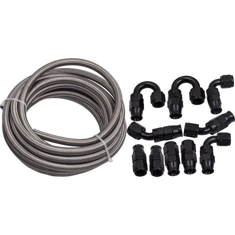 1 Set AN-8 8AN Stainless Steel PTFE Fuel Line Hose 6M Swivel Fitting End top20FT/6M AN8 Geflochtene l Geflecht Kraftstoffleitung + Schlauchende Fitting Kit (1/5)