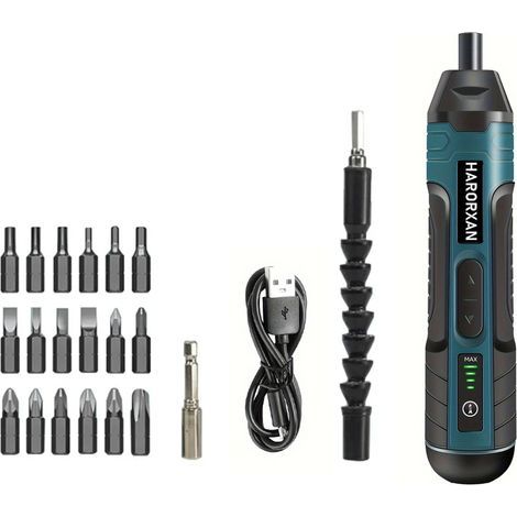 Tournevis électrique sans fil 21 en 1, tournevis rechargeable 3,6 V, tournevis sans fil à couple maximal de 5 N.m, couple à 4 vitesses, lumière LED, idéal pour une utilisation quotidienne et industrie (1/5)