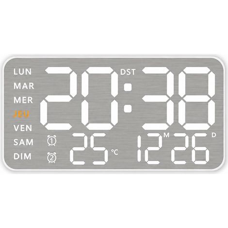 Horloge murale digitale LED réveil électronique rectangulaire boîtier blanc 5515 calendrier température – Livraison gratuite (1/5)