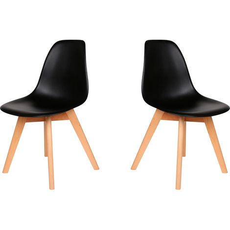 Hobag – Lot de 2 chaises scandinaves noires – Polypropylène et pieds en hêtre – Dimensions L53 x W46 x H80 – Hauteur d'assise 46cm